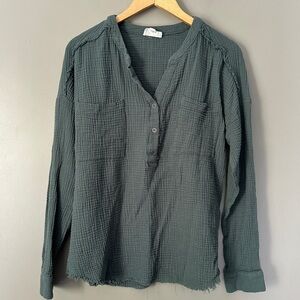 Heyson distressed waffle knit long sleeve Henley